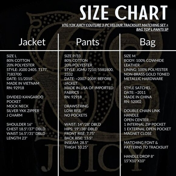 Vtg Y2K JUICY COUTURE 3-pc Velour Tracksuit Matching Set + Bag Top L Pants SP - Picture 4 of 12